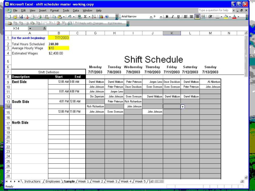 excel spreadsheet scheduling employees